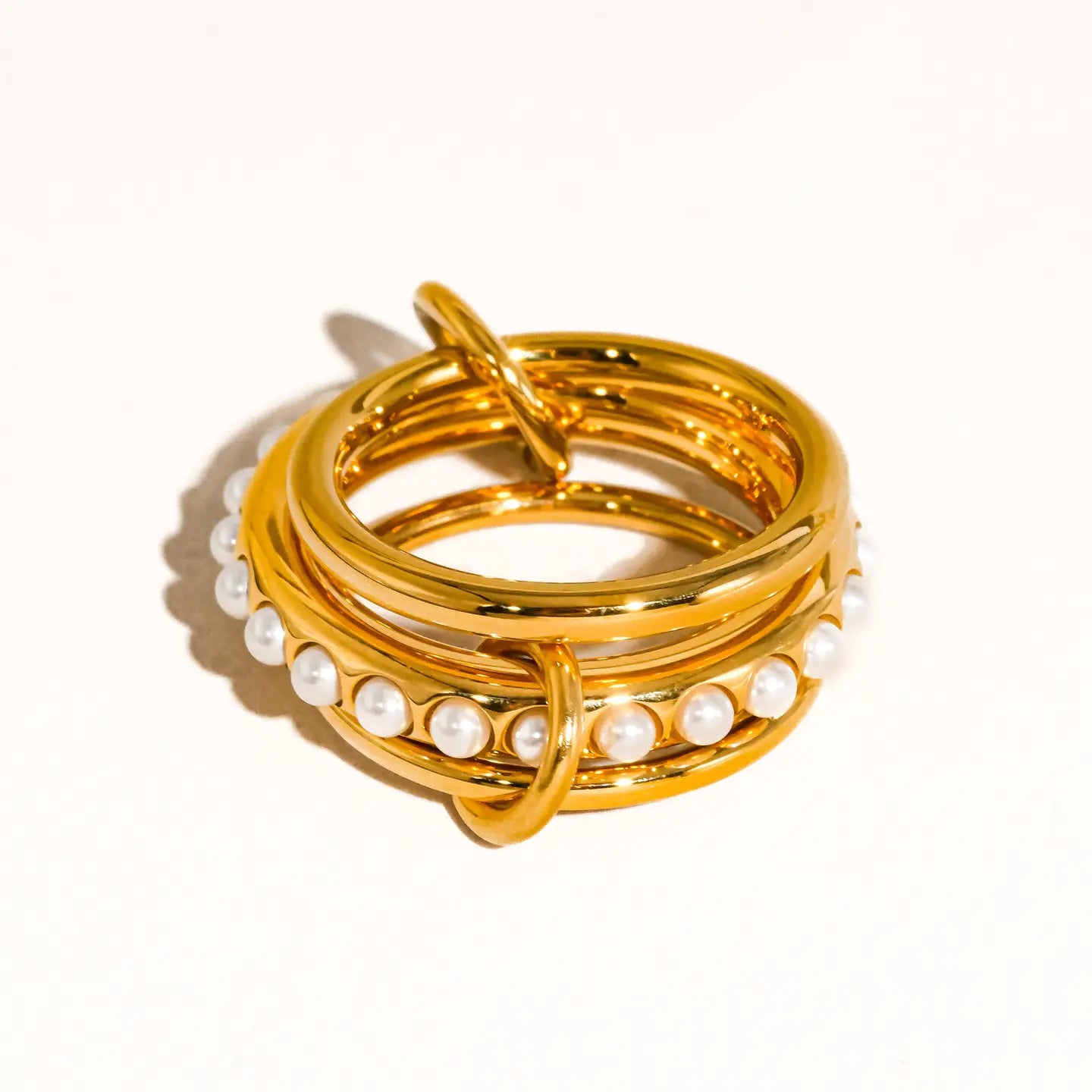 aveline pearl gold stacked ring