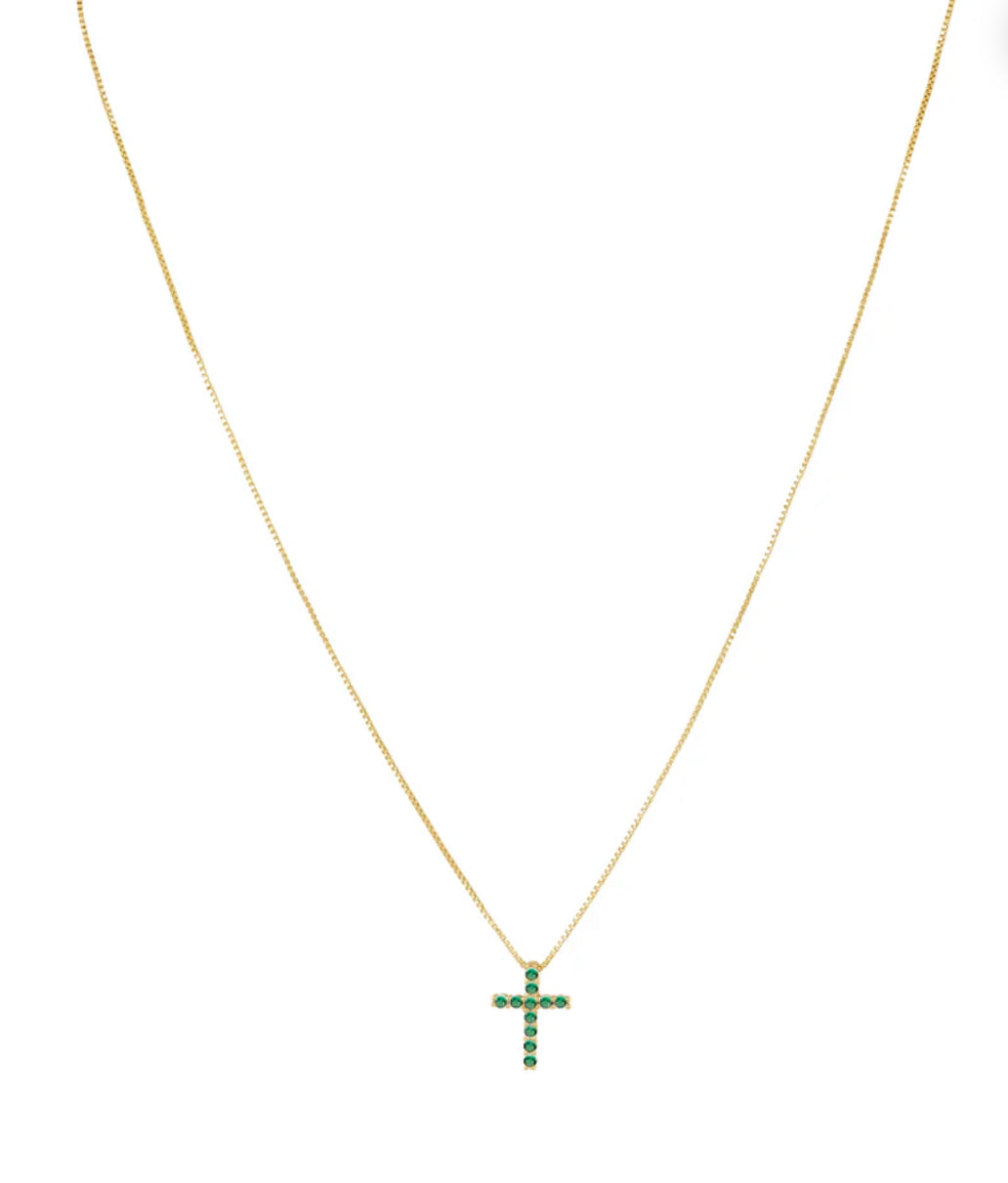 noelle pavé emerald green cross necklace