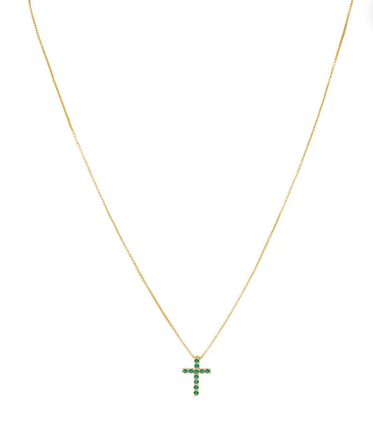 noelle pavé emerald green cross necklace