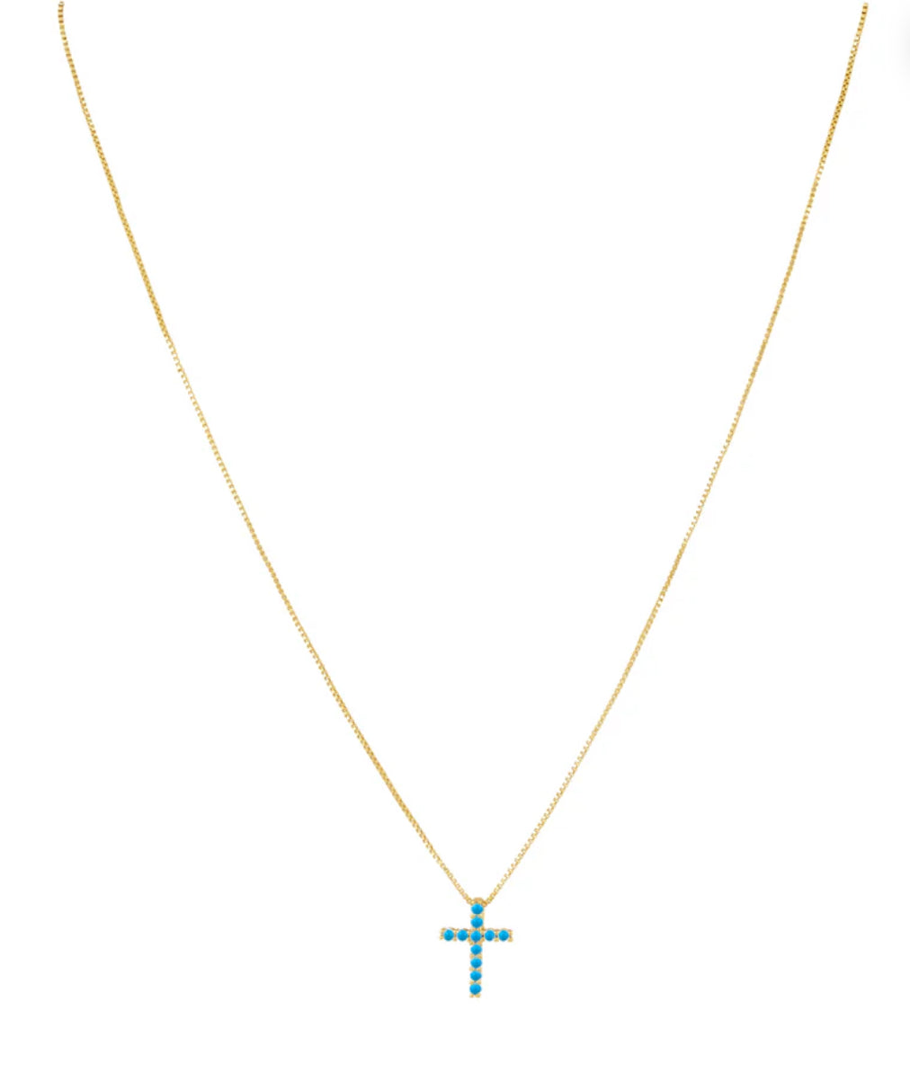 noelle pavé turquoise cross necklace