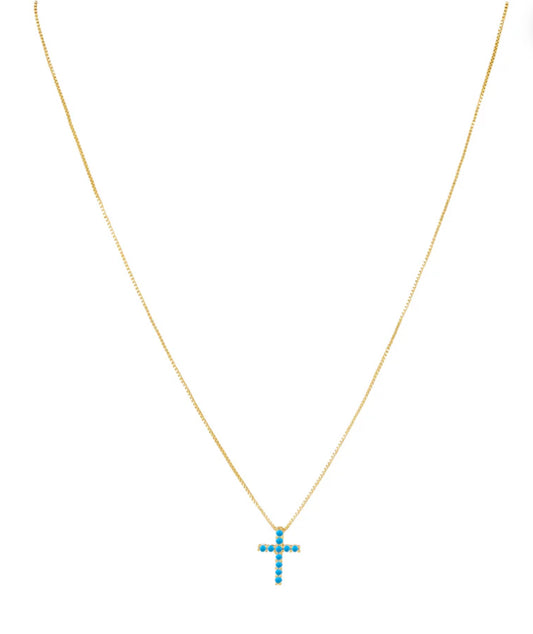 noelle pavé turquoise cross necklace