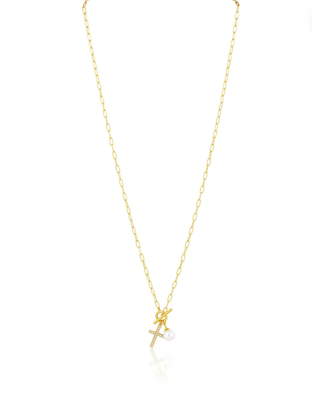 tinsley cross with pearl drop necklace
