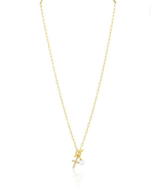 tinsley cross with pearl drop necklace